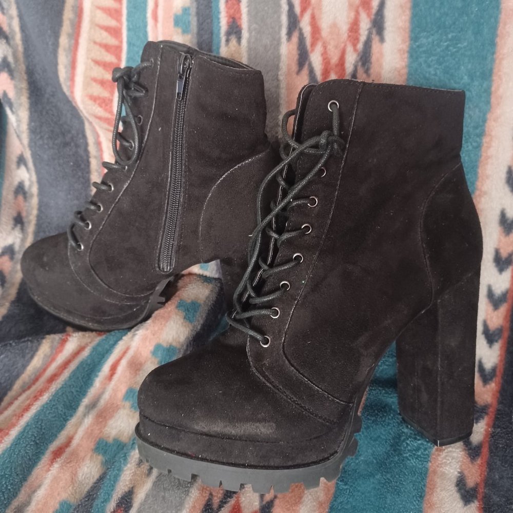 Black chunky heeled booties